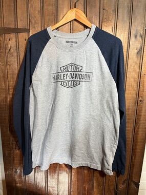 Harley-Davidson Two-Tone Long Sleeve Raglan - Light Gray & Navy
